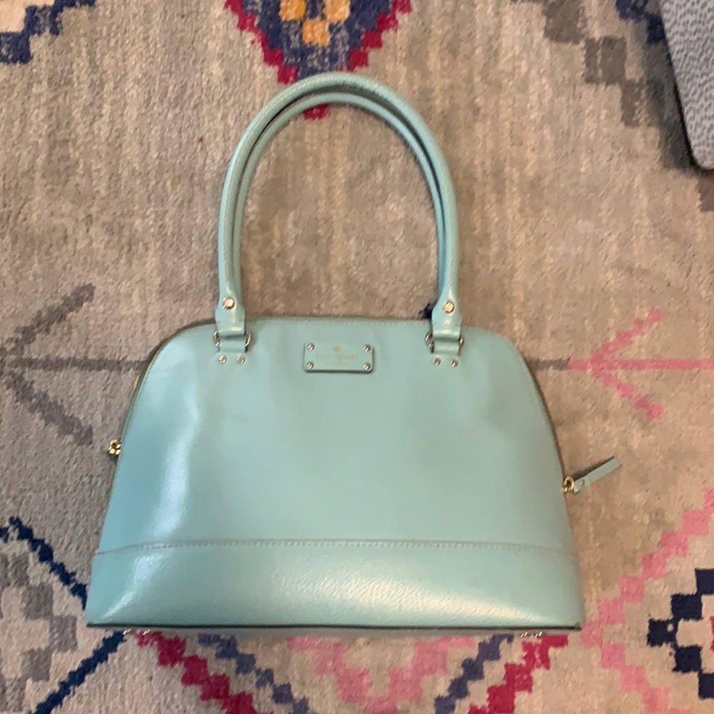 Kate Spade teal purse. 15.5 inches long and 10.5 inches high.